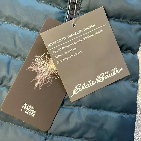 NWT $180 Eddie Bauer Microlight Traveler 650 Fill Down Parka Peacock Small - Picture 7 of 9